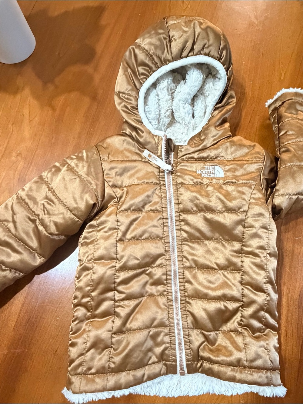 The North Face Girls' Hooded Puffer Jacket in Metallic Gold